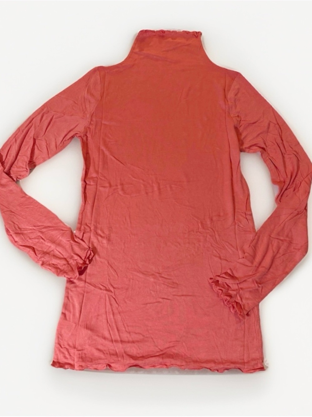 NEW Zenana RT-8062BA Coral Mock Neck Lettuce Hem Ruched Long Sleeve Top size Med - Picture 3 of 6